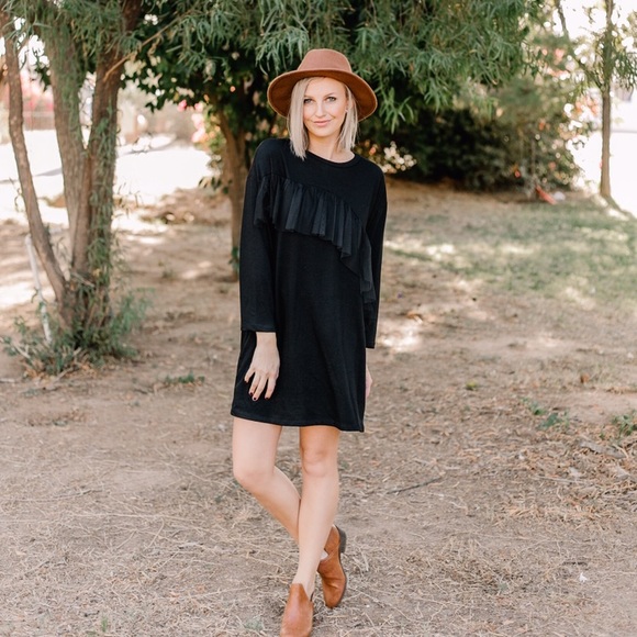 Black EVERLY dress with ruffle detailing - Picture 2 of 4